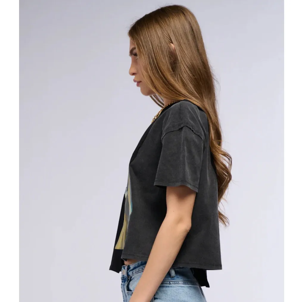 Akira Look This Way Graphic Tee in Black and Dark Grey Women's sz. L - Image 3