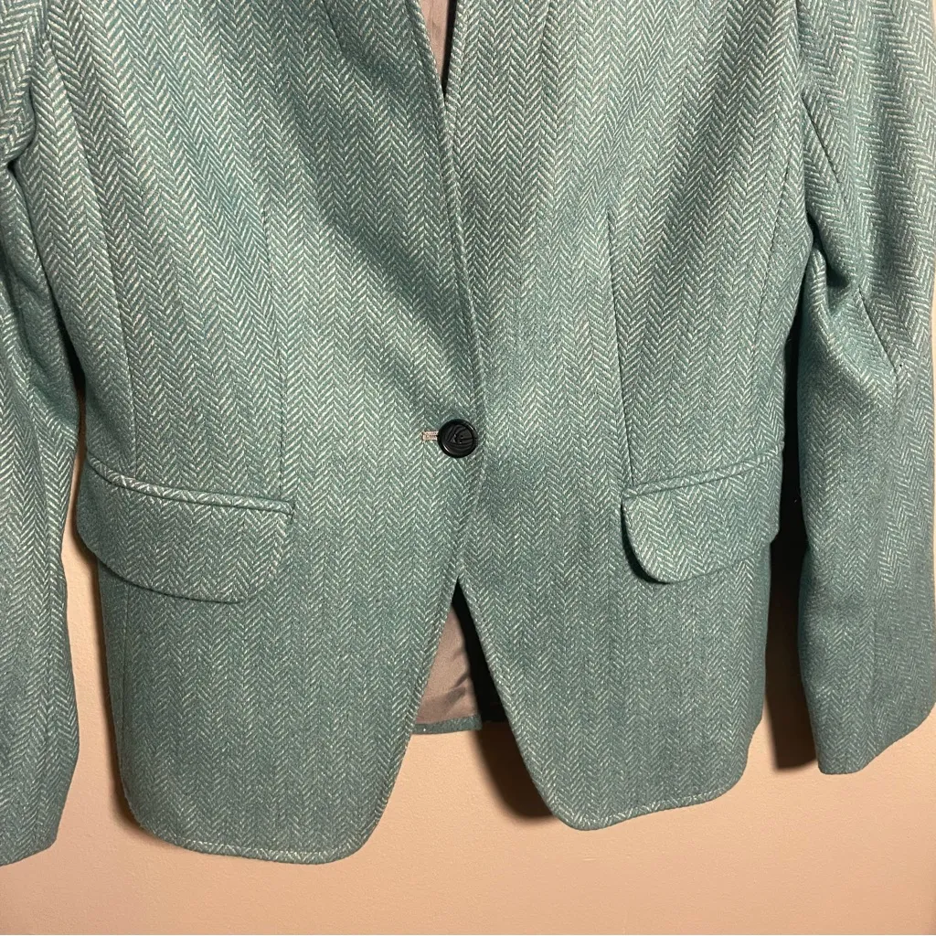 Ann Taylor LOFT Wool Blend Blazer Jacket Teal Herringbone - Image 6