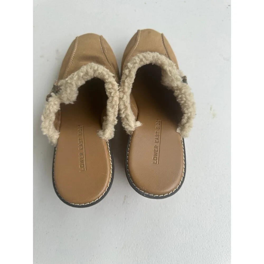 Lower East Side Women's Y2K 90s Suede Leather Sherpa Trim Wedge Mule Clogs 7.5 - Image 4