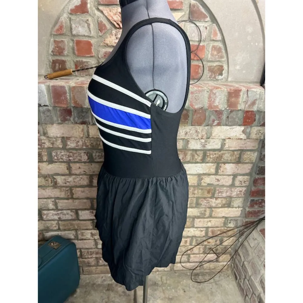 one piece swimsuit shorts romper blue white black striped Vintage 1990s shorts Size 18W - Image 5