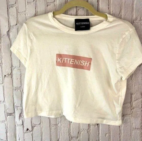 Kittenish white cotton XL crop top with pink lettering - Image 1