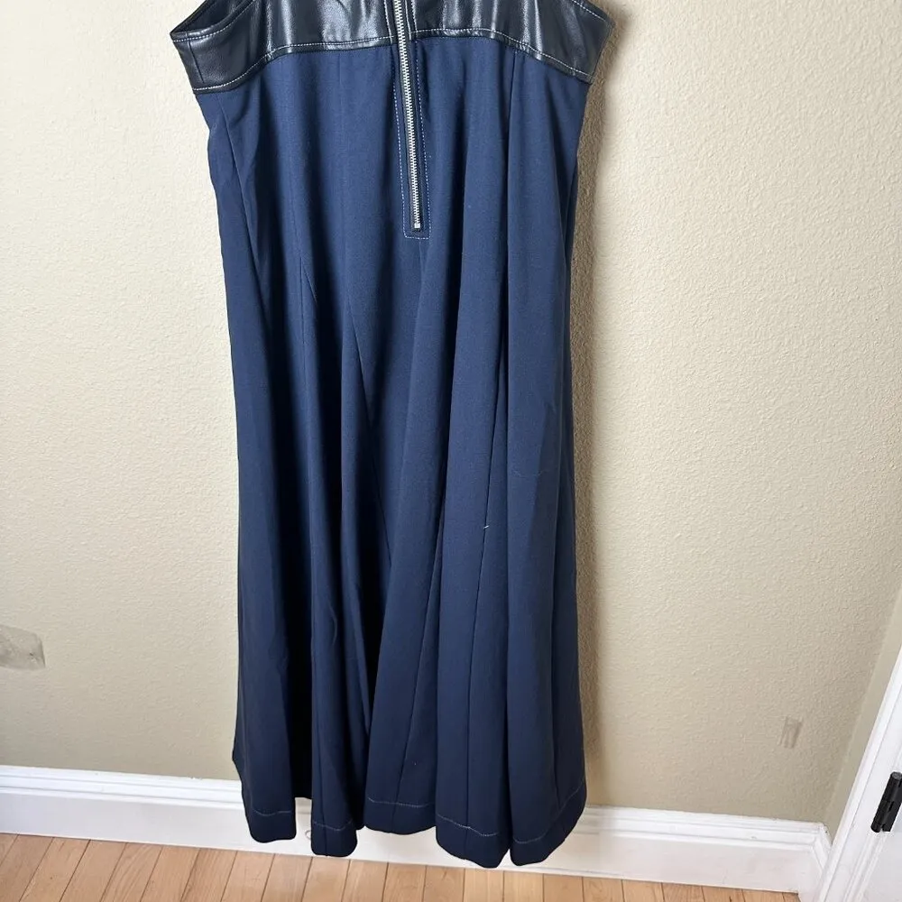 New ANTHROPOLOGIE Black Navy Faux Leather Cut-Out Sleeveless Midi Dress Size 12 - Image 7