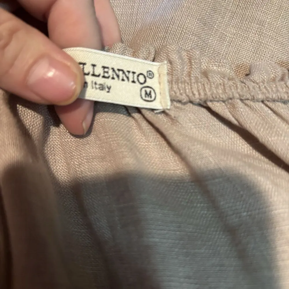 Terzo Millennio‎ 100% Linen tiered Beige Dress 3/4 Sleeve Medium Made in Italy Tan - Image 6