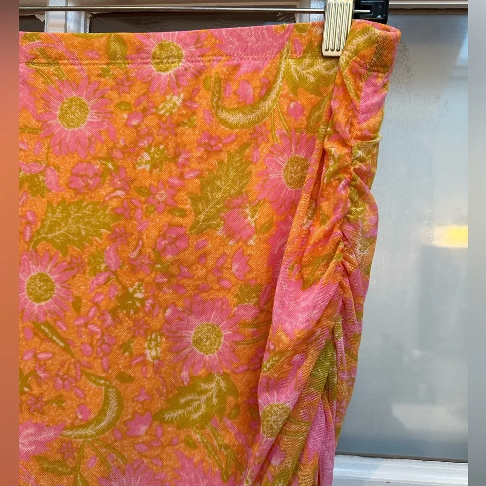 House of Harlow 1960 Orange and Pink Ruched Floral Midi Skirt Size Large L - Image 4