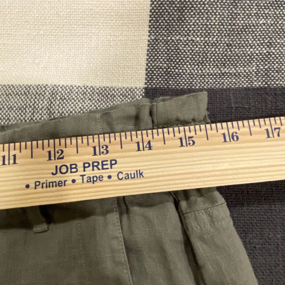 Anthro  Gray /Green LINEN Paperbag Waist Wide Leg Crop Pants S - Image 10