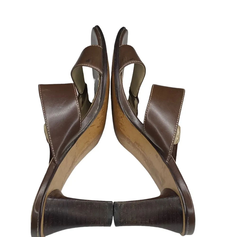 Vintage:  𖧷 Chunky Wood Heel Mules Sandals 𖧷 Brown Leather 𖧷 7.5M - Image 8