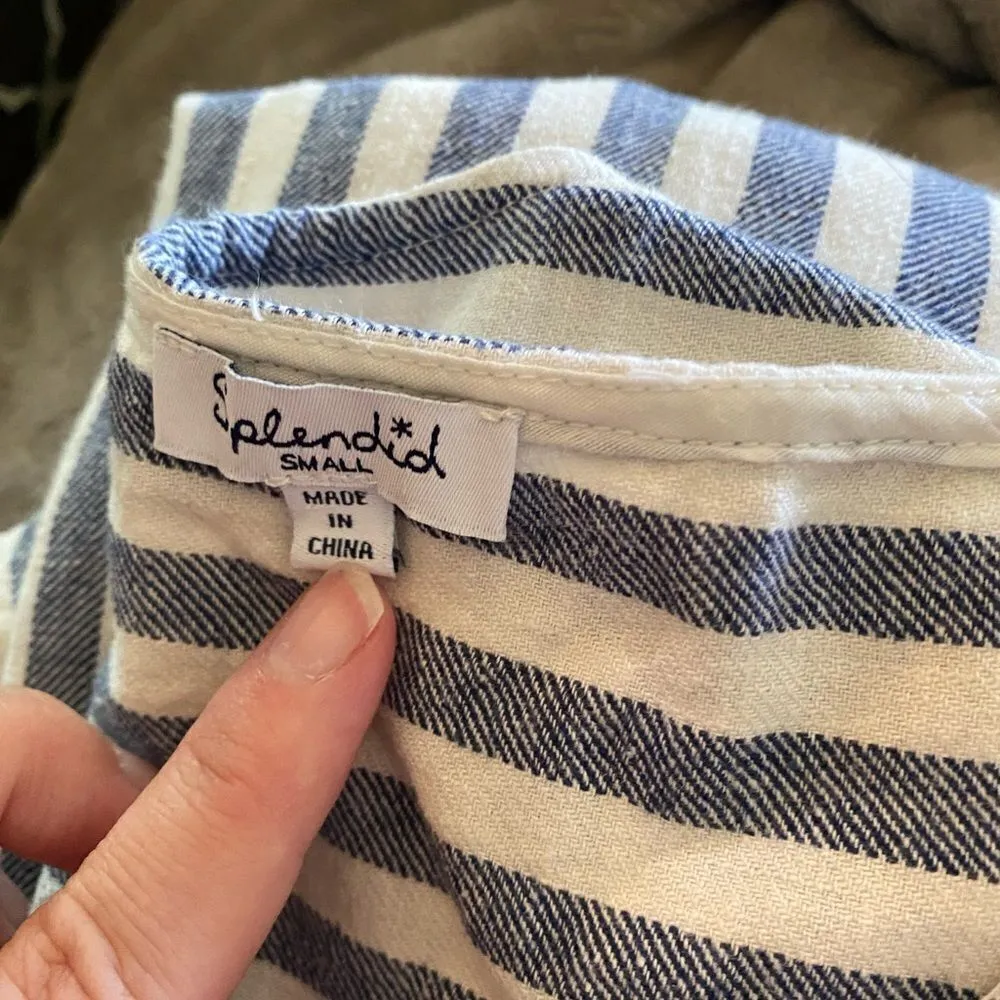 Splendid blue and white linen cotton blend jumpsuit size small - Image 5