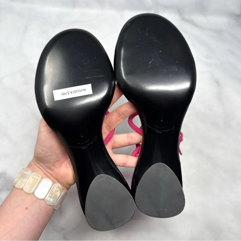 NEW Salvatore Ferragamo Augusta Suede Strappy Buckle Sandal Block Heel Pink 7 - Image 11