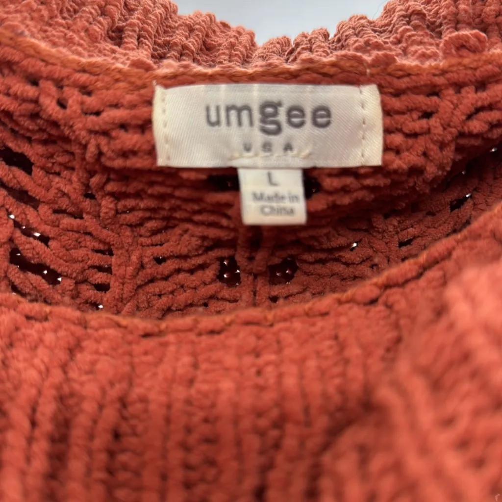 Umgee Rust Cowl Neck Sweater open knit fall casual neutral L chenille waist crop - Image 7