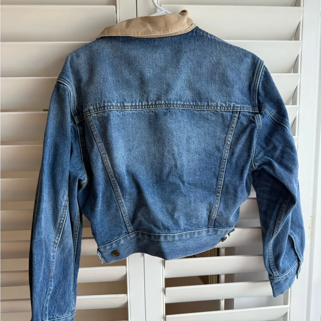 J. Crew Blue Denim Jacket with Tan Collar cropped XS SIZE 2 NWT - Image 8