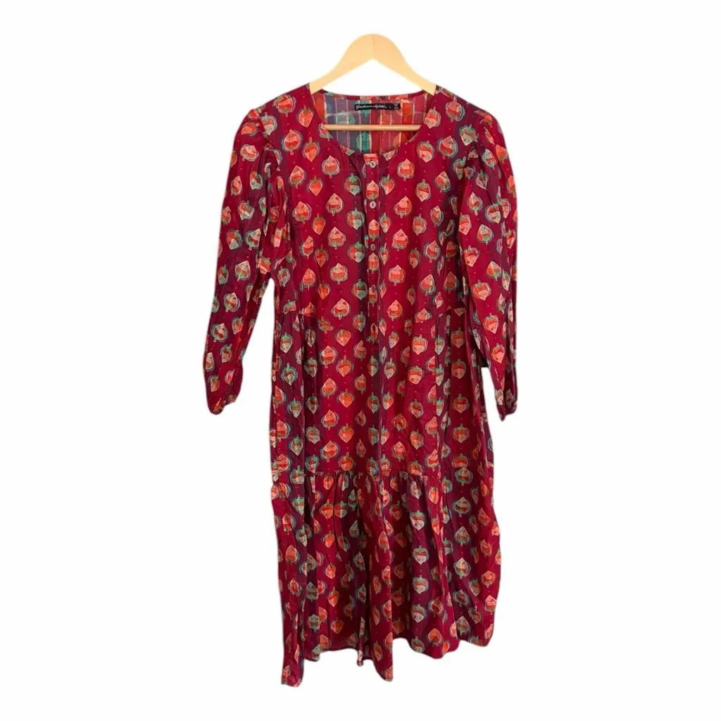 Gudrun Sjoden Nepal Dress Organic Cotton Leaves Acorns Red Size L - Image 2
