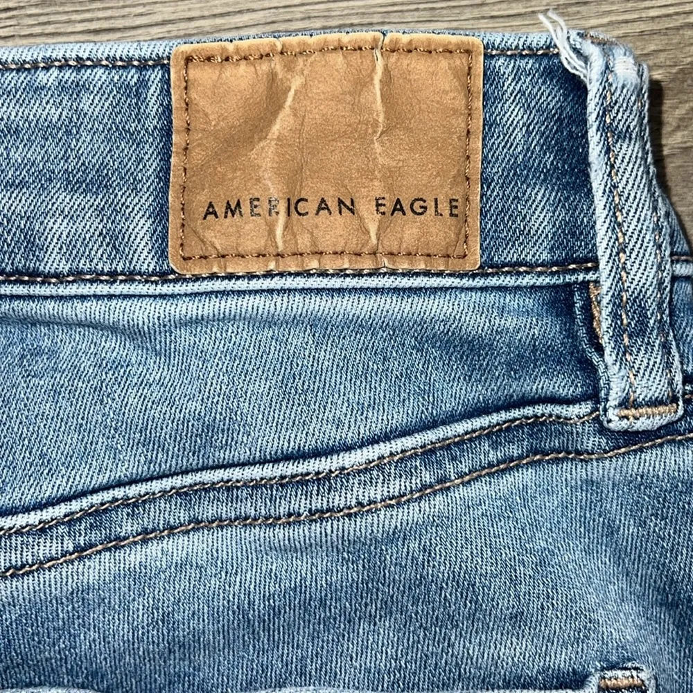 American Eagle  Festival Flare Jeans Light Blue Wash Raw Hem Stretch Denim Size 0 - Image 11