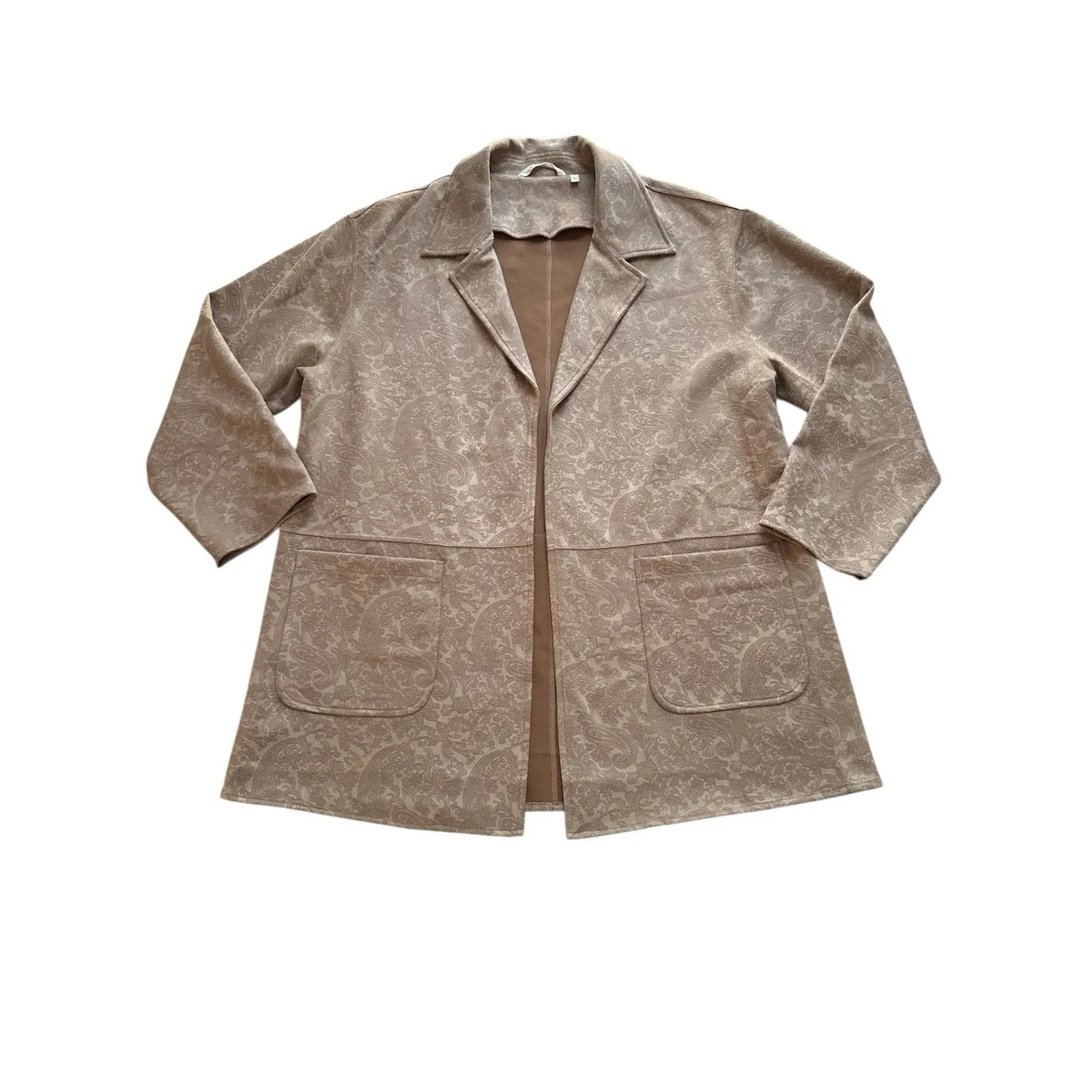 Soft Surroundings Malika Jacket Womens 1X Brown‎ Faux Suede Driftwood Paisley - Image 3