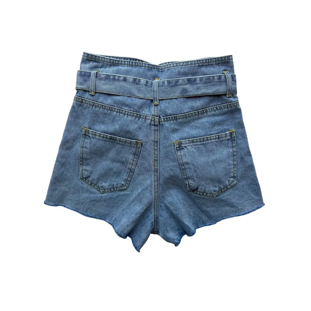 Kittenish High Waisted Belted Denim Shorts Size XS - Image 4