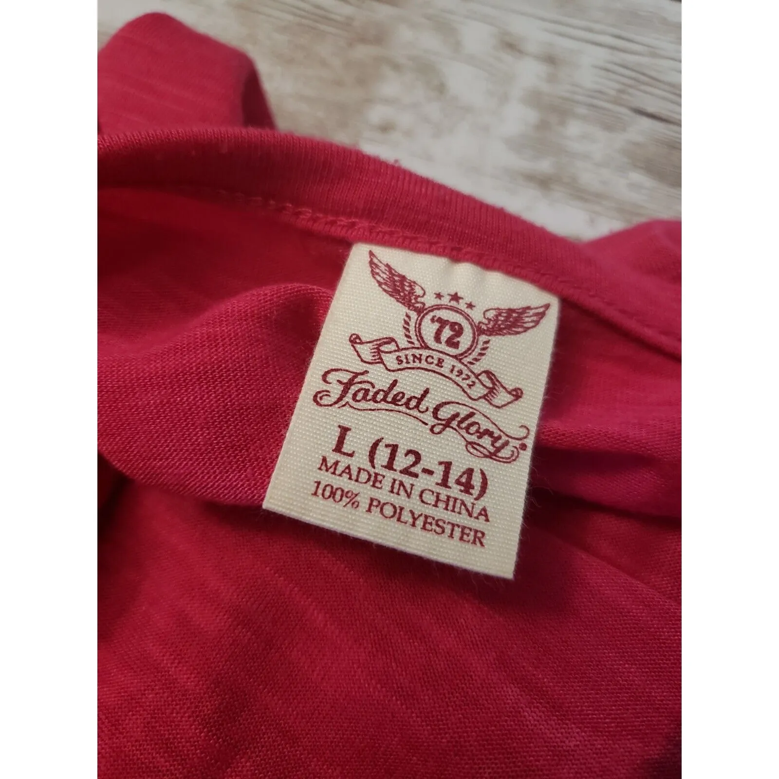 Faded Glory T-Shirt Pink Top with Flower Design - Size L 12-14 - Image 5