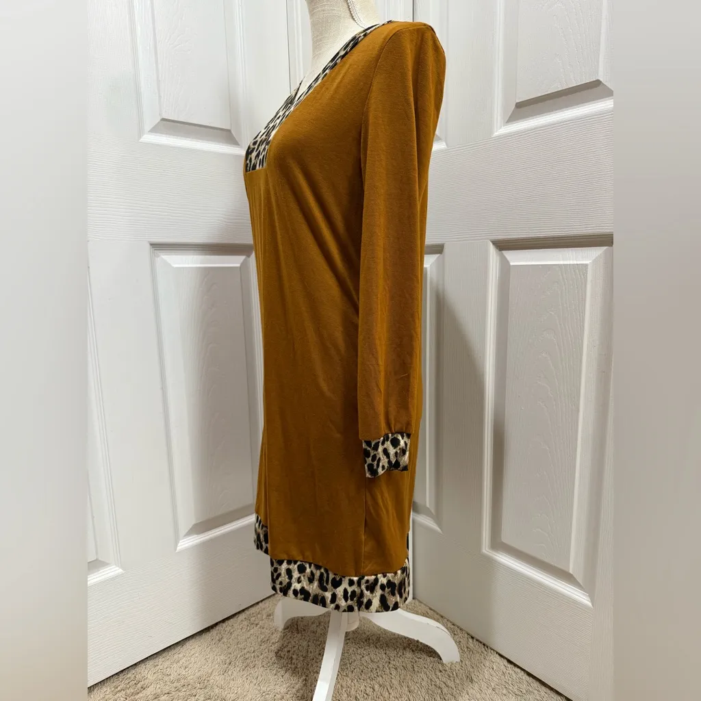 Rust Brown Tunic Dress w/ Leopard Print Accents – size L Size L - Image 3