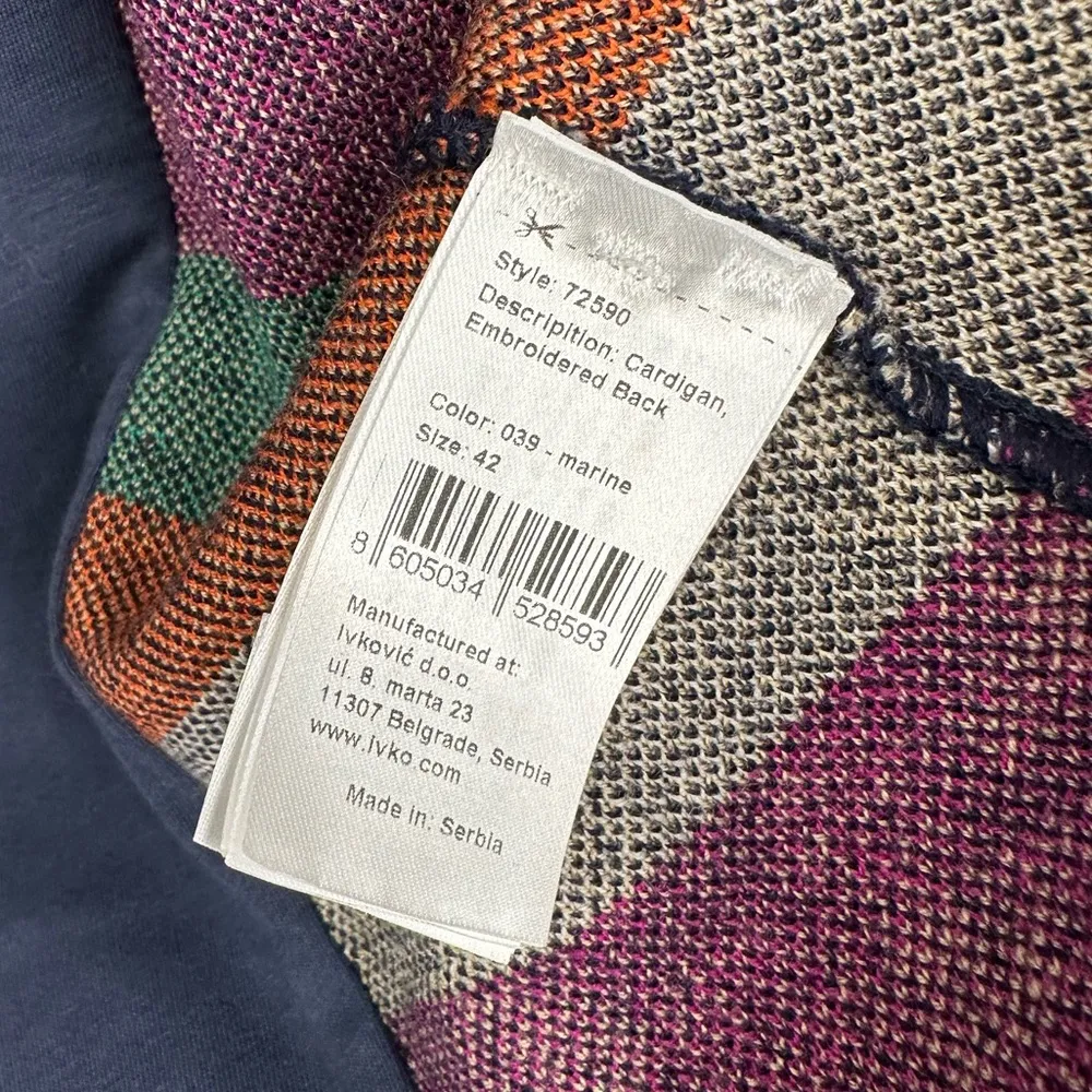 IVKO Intarsia Velvet Snap Front Cardigan Blue Size 12 - Image 7