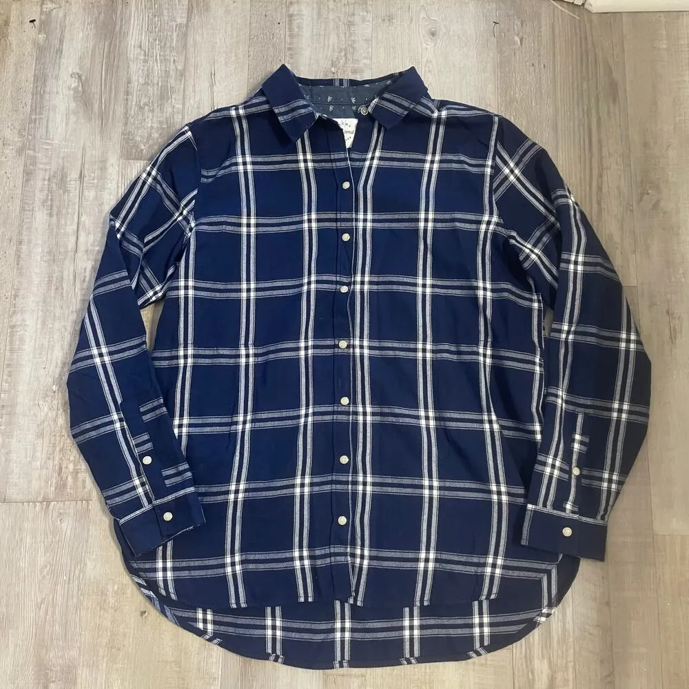 Jachs Girlfriend Ladies L shirt Womens Cozy Flannel snap up blue plaid size Lg - Image 3