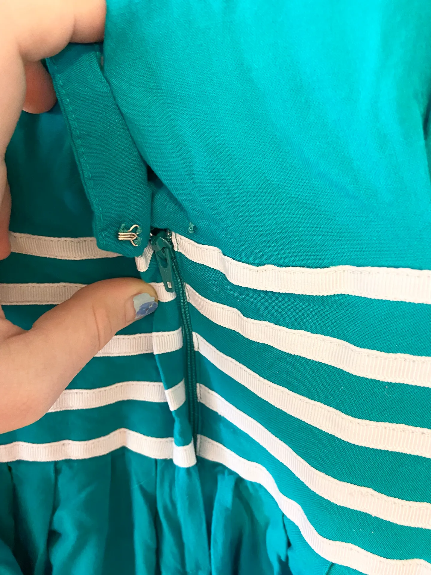 Vintage handmade teal 50s retro sailor dress Blue Size L - Image 4