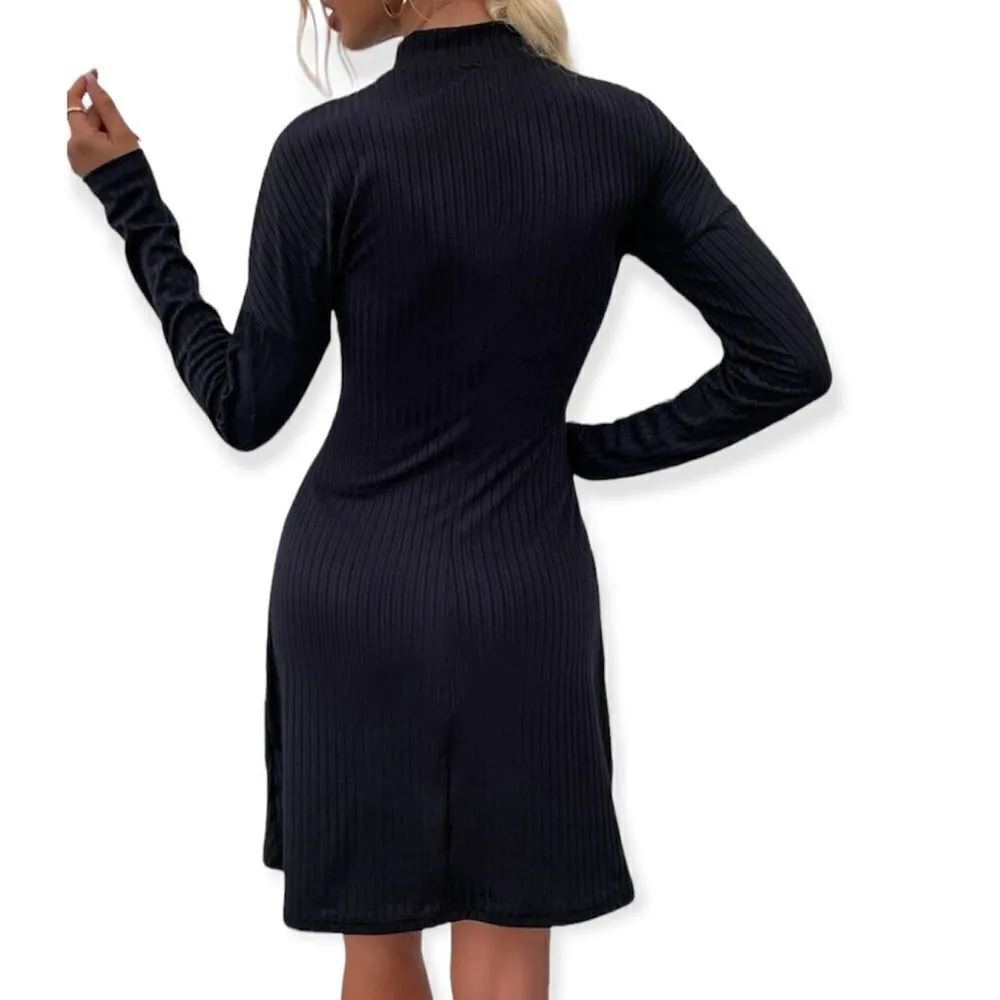 SHEIN SZ S mock neck ribbed knit drop shoulder cut out front sweater dress - Image 2
