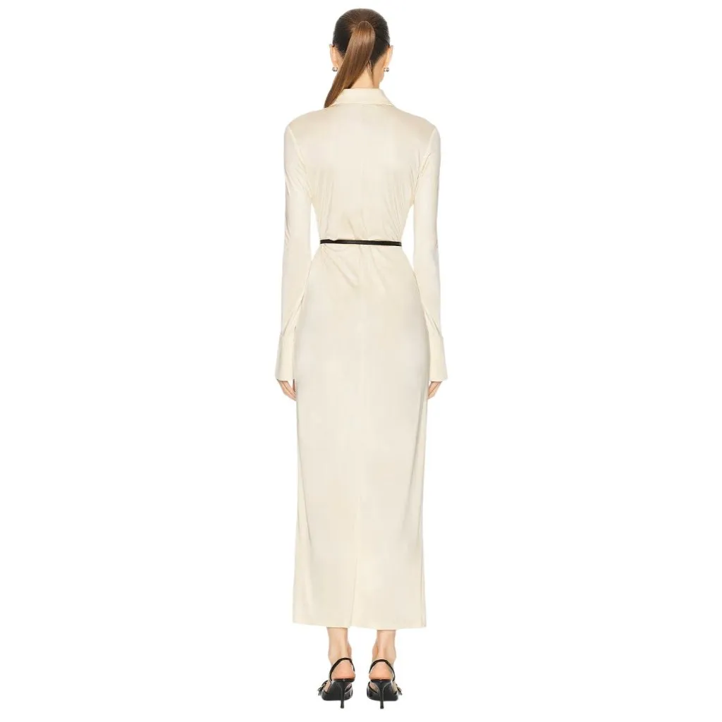 Givenchy Belted Maxi Dress in Ivory 38 New Womens Shirtdress Jersey Long - Image 2