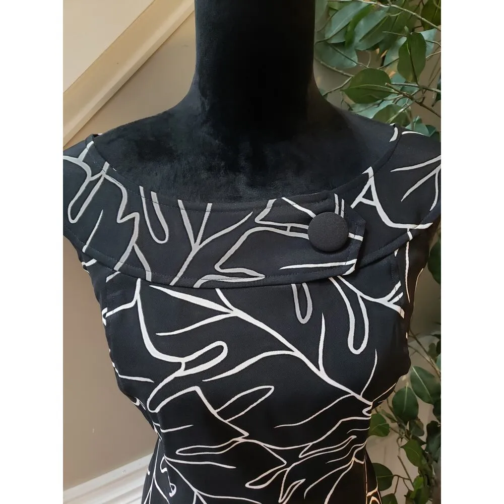 AGB Sheath Dress Women Size 16 Black & White Prada Boat Neck Sleeveless Pullover - Image 12