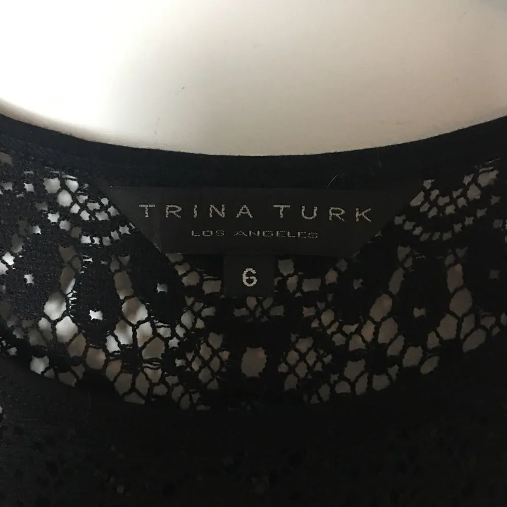 Trina Turk SZ 6 Crochet Top Black Knit Belted dress - Image 4