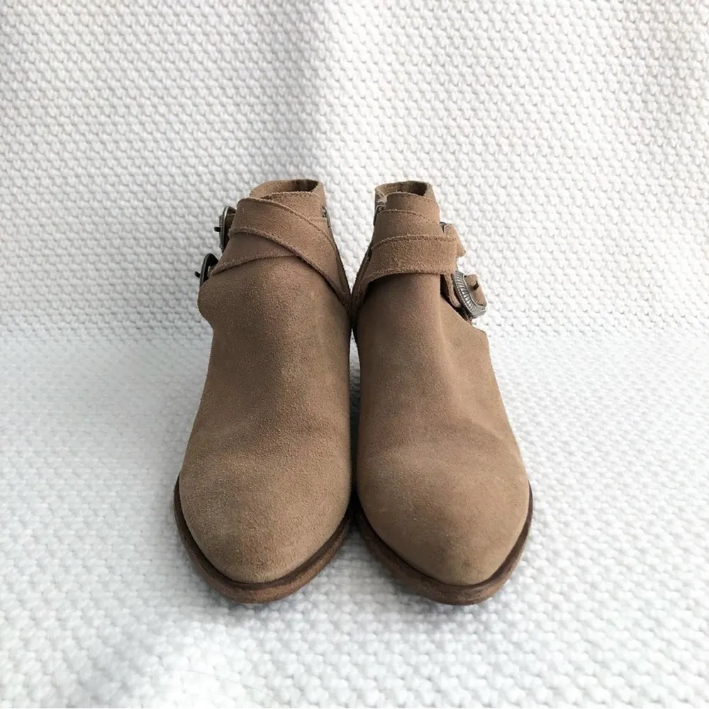 Frye Beige Taupe Suede Ray Western Shootie Ankle Boot Double Silver Buckles 7 - Image 5