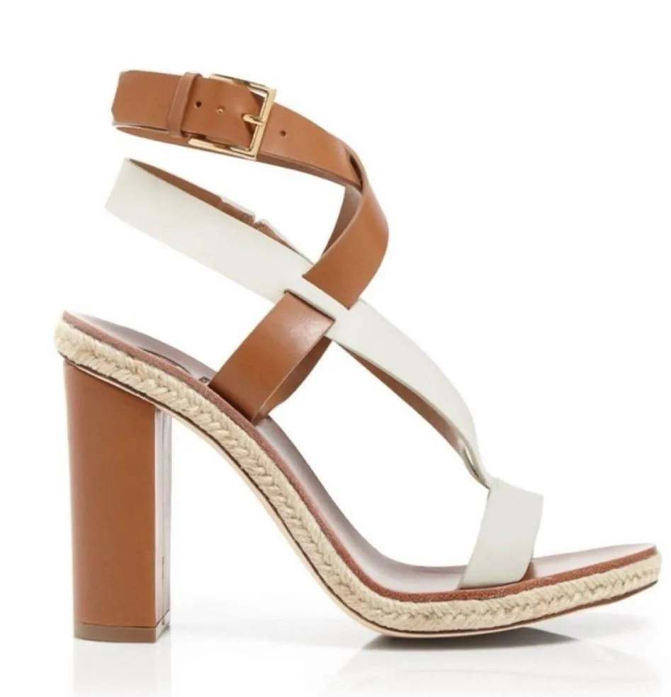 Tory Burch Marbella Brown and Cream Leather Heeled Sandals, W8 - Image 8