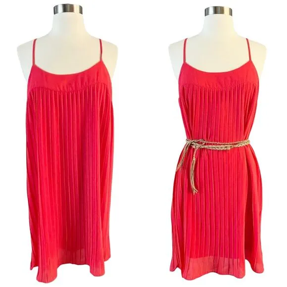 TAROO SHE & SKY Coral Pink Dress Pleated Sleeveless Trendy Silk Medium EUC - Image 2