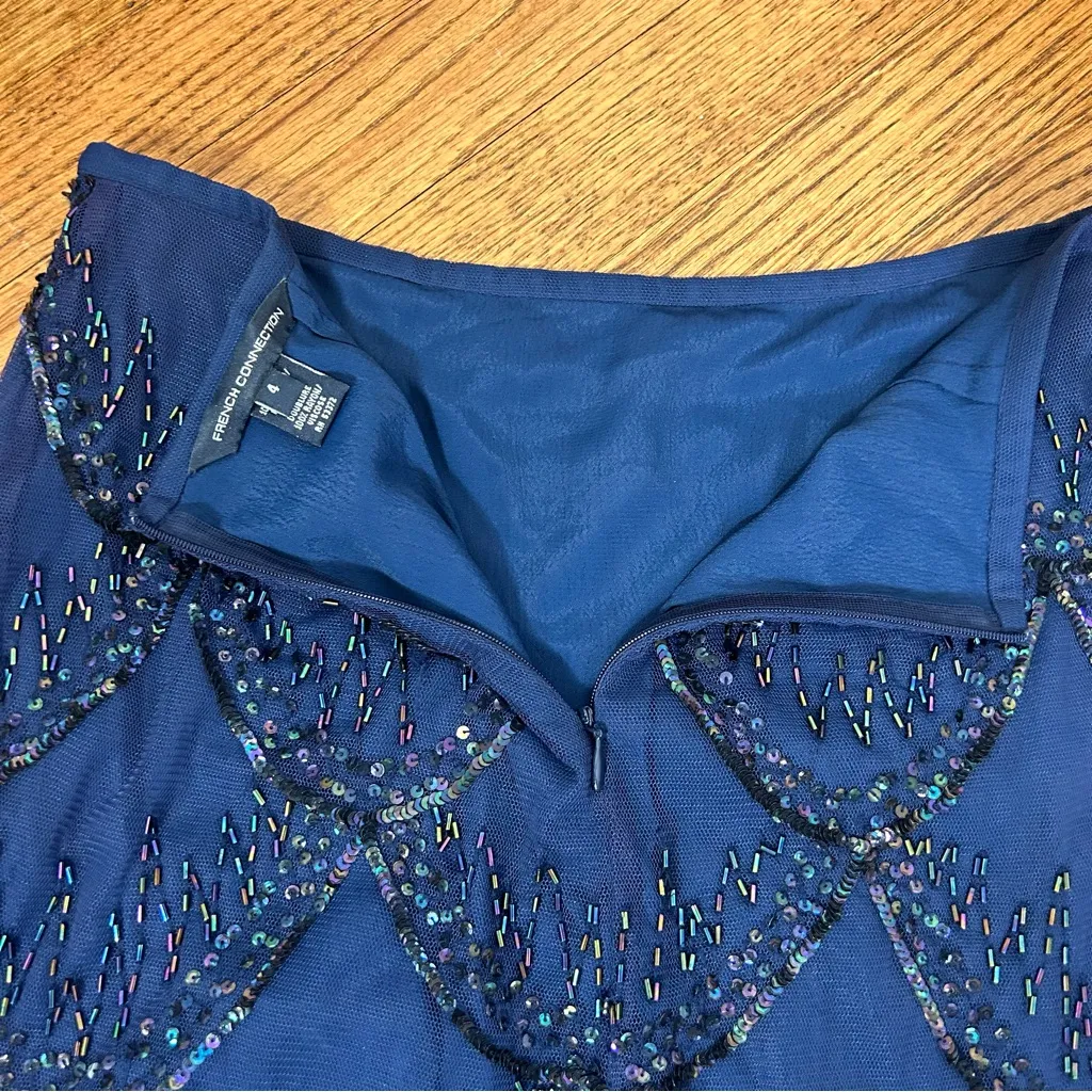 French Connection|Navy Blue Embellished Beaded Lace Midi Skirt Size 4 - Image 11