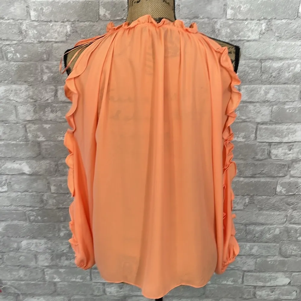 1.State Orange Ruffle Sleeve Cold Shoulder Blouse - Image 4