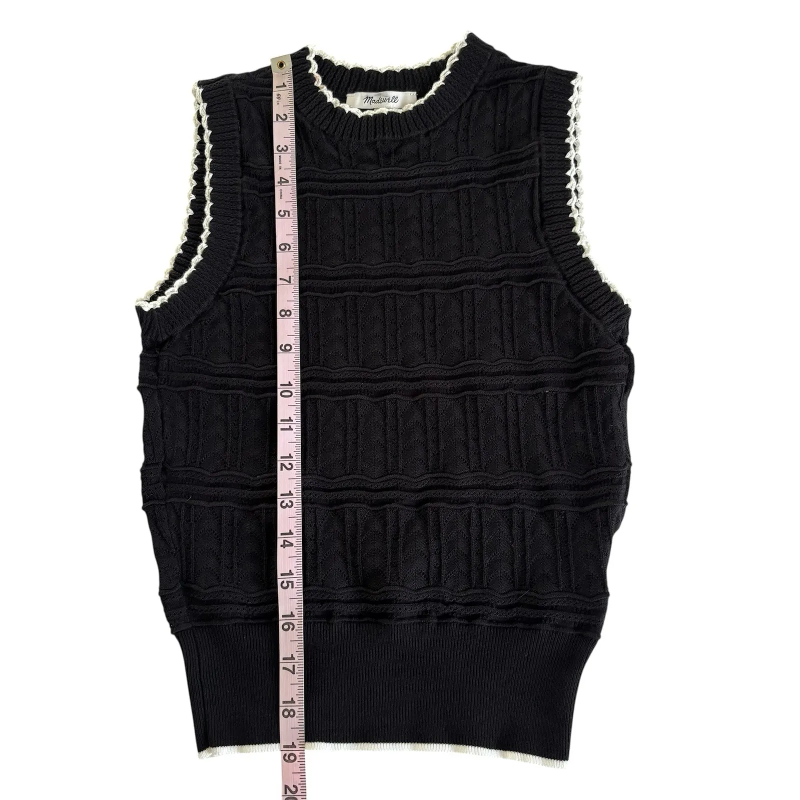 Madewell Mixed Stitch Sleeveless Sweater in Black and Ivory Combo Women’s XXS - Image 5