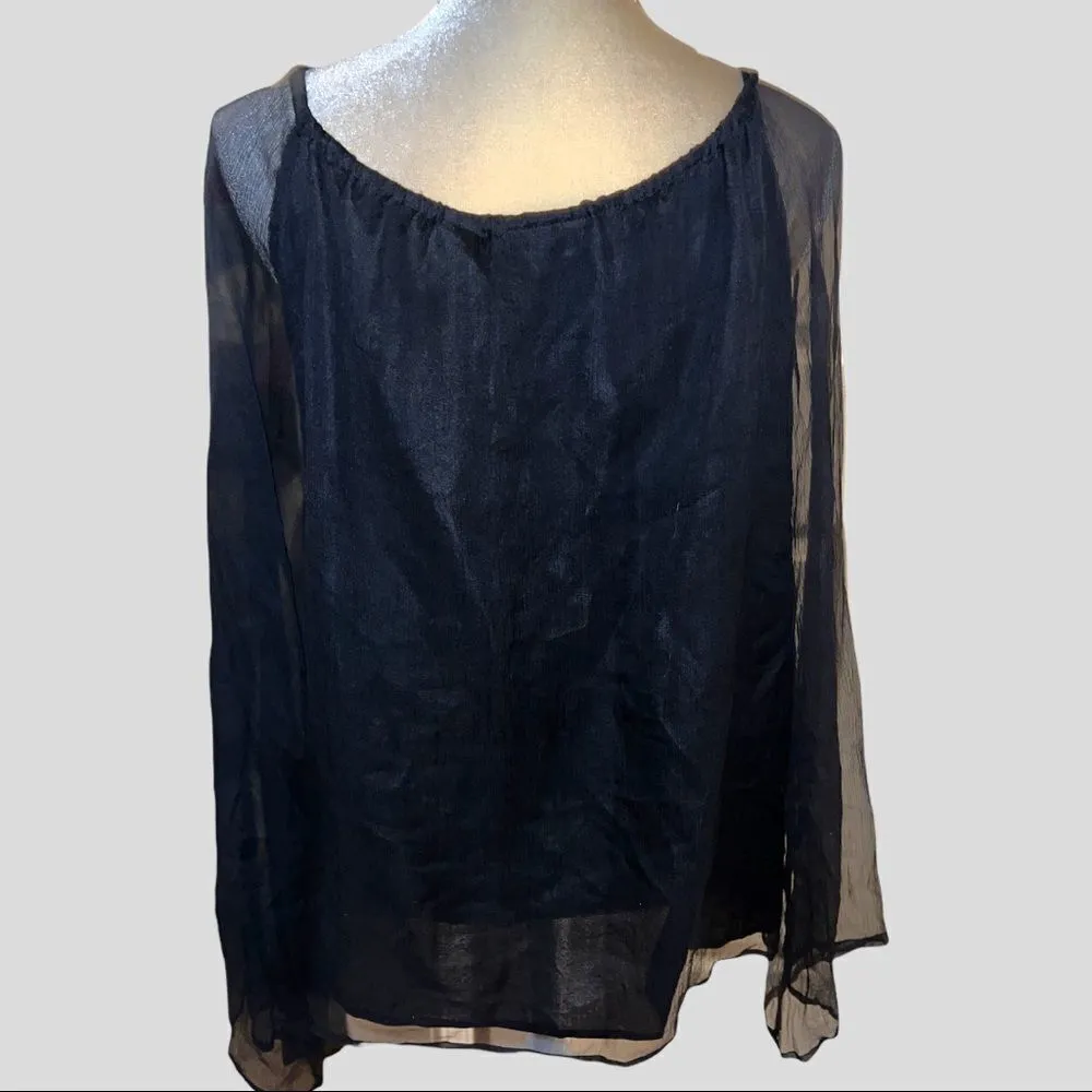 New York City design company black blouse with sheer black overlay and sleeves Size L - Image 2