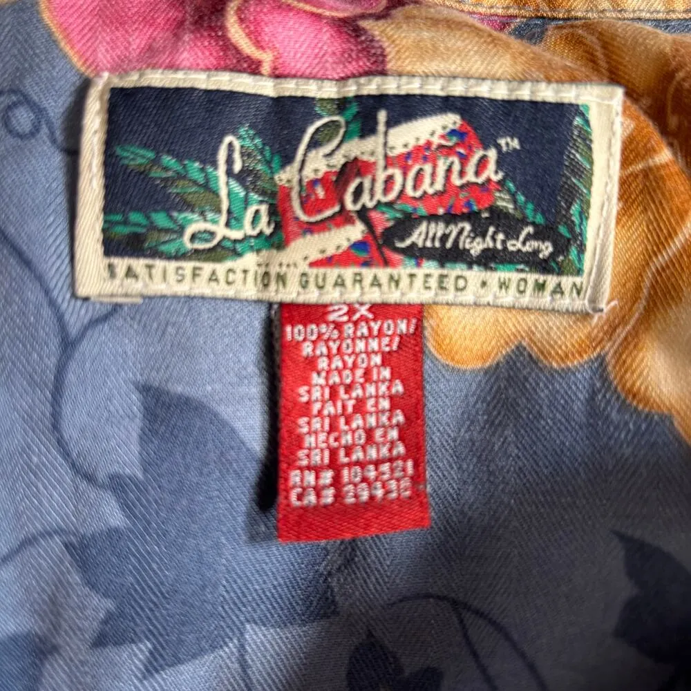 Vintage La Cabana Blue Floral Hawaiian Shirt Plus Size 2X Rayon Camp Collar - Image 9