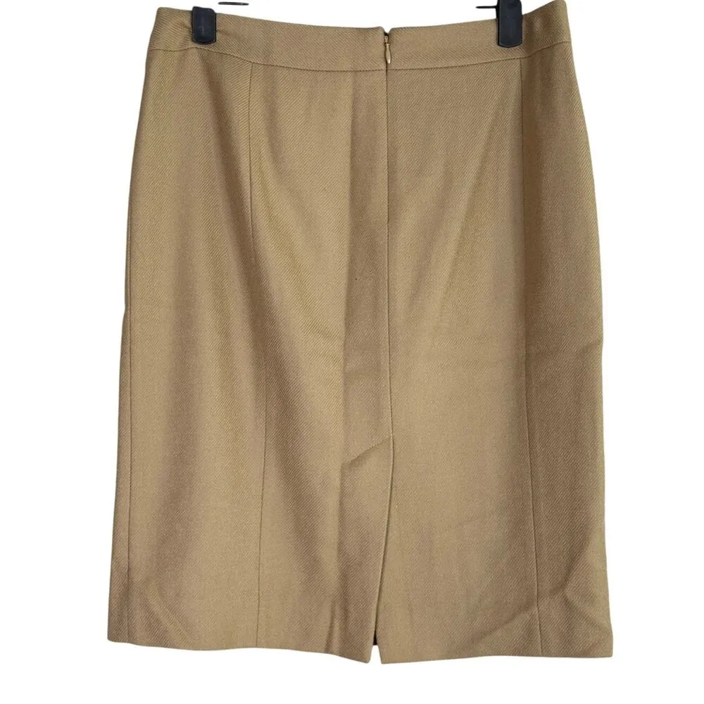 J. Crew Wool Button Accent Pencil Knee Skirt Zip Up Back Lined 2 Camel Beige - Image 12