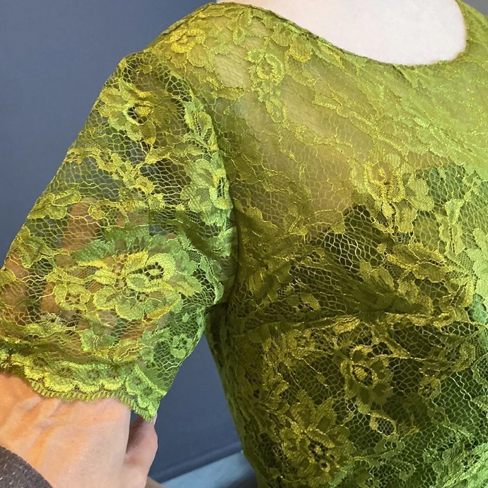 Women’s Full Length Tulle & Lace Sort Sleeve Dress with Zip Up Back Size 12 NWT Green - Image 6