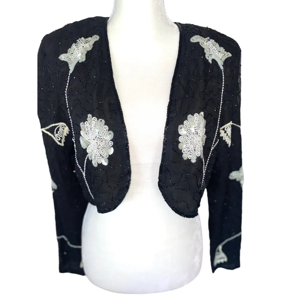 Styleworks Wicked 1990s Beaded Cocktail Dress with Jacket Sz 10 Black - Image 15