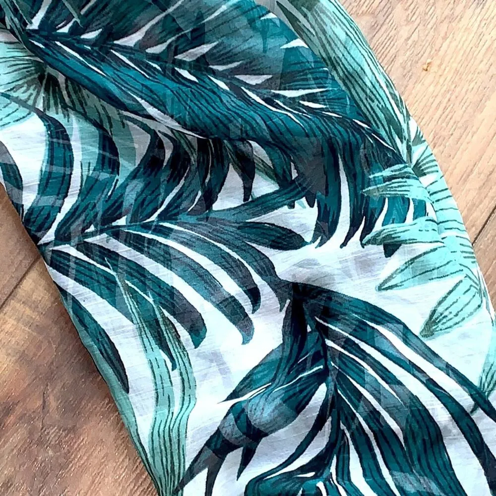 Palm Leaf Lightweight Sheer Scarf Green - Image 3