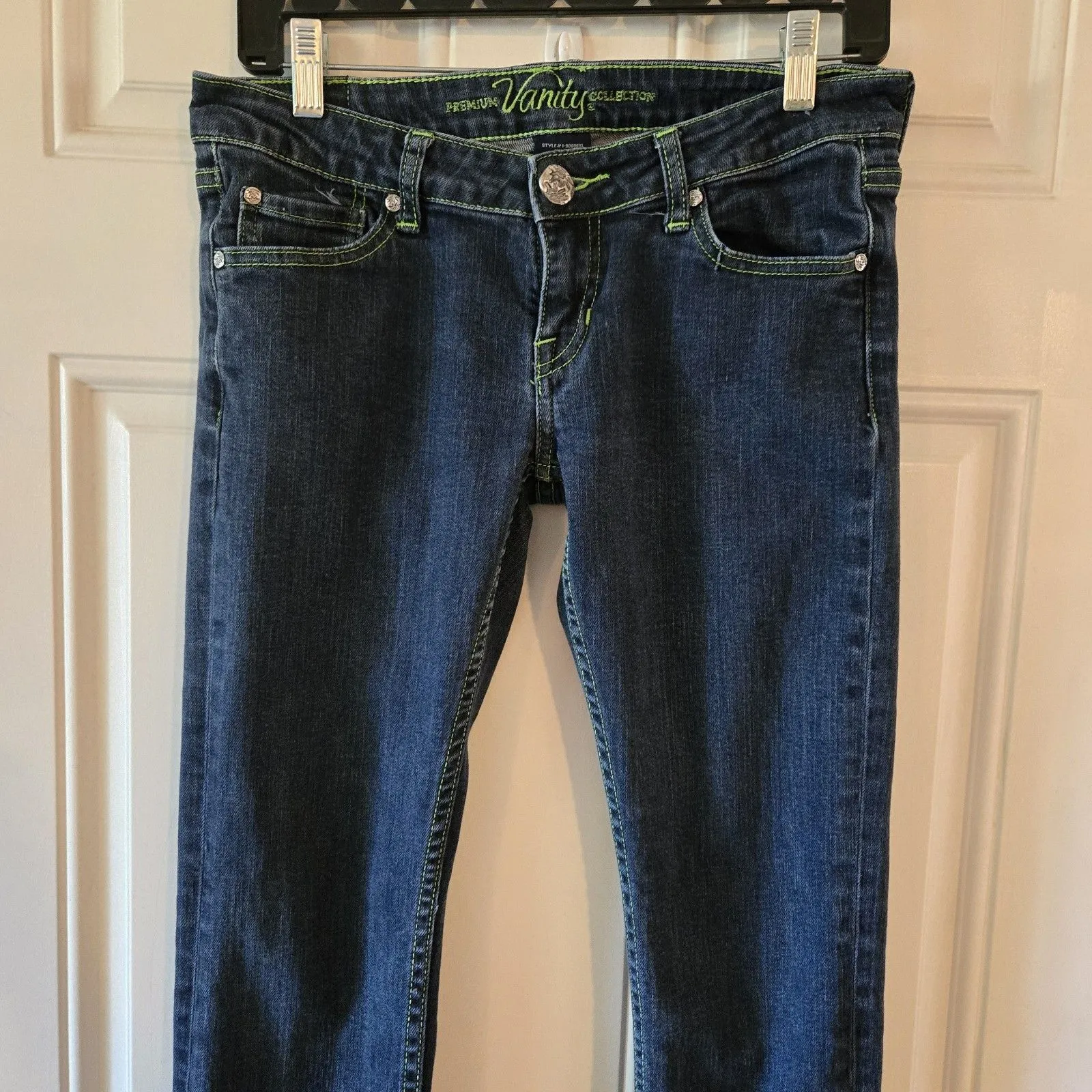 Premium Vanity Collection Women Jeans Size 29x33 Neon Green Thread Y2K Low - Image 3