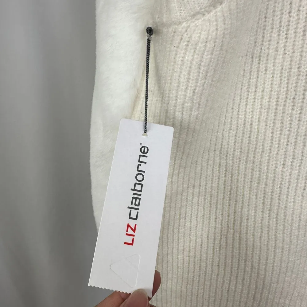 NWT Liz Claiborne Faux Fur Sweater Vest Sleeveless Knit Full Zip Cream Womens XL - Image 5