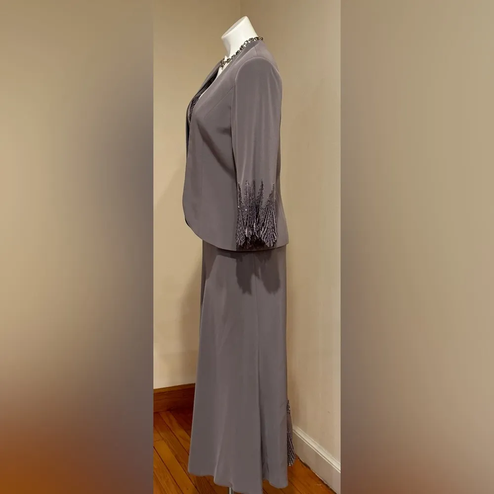 Montage By Mon Cheri Elegant Pewter Frost Gown W/Jacket Set Color Sz. 12 Purple - Image 7