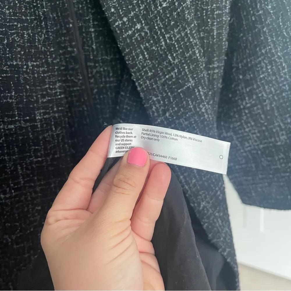 Eileen Fisher Virgin Wool textured tweed Pockets Open Cardigan jacket black - Image 4