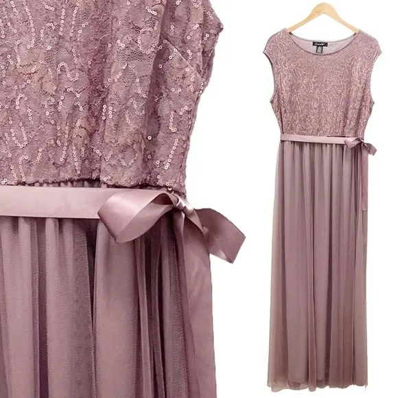 NWT Candalite Dress Formal Gown Mauve Tulle Skirt Lace Sequin Maxi Size XL NEW - Image 12