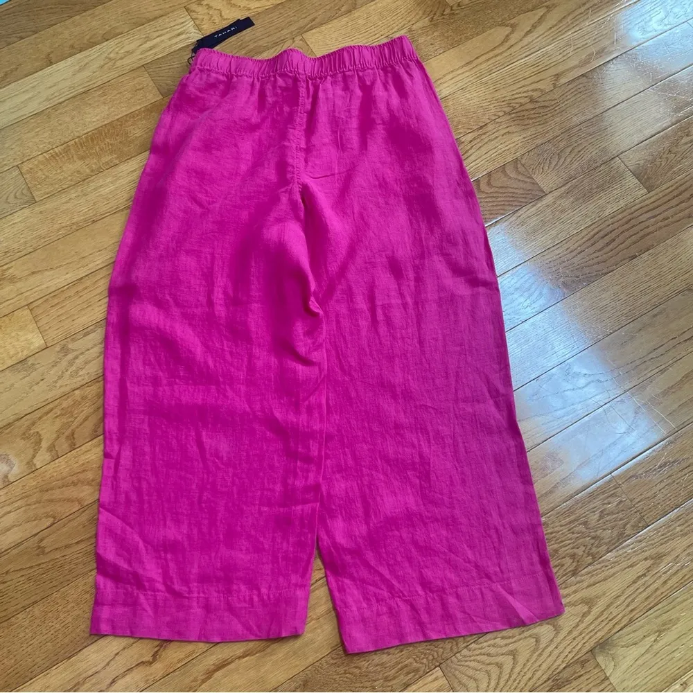 TAHARI 100% Linen pants Wide leg, high waisted, elastic waist Pink magenta Sz L - Image 11