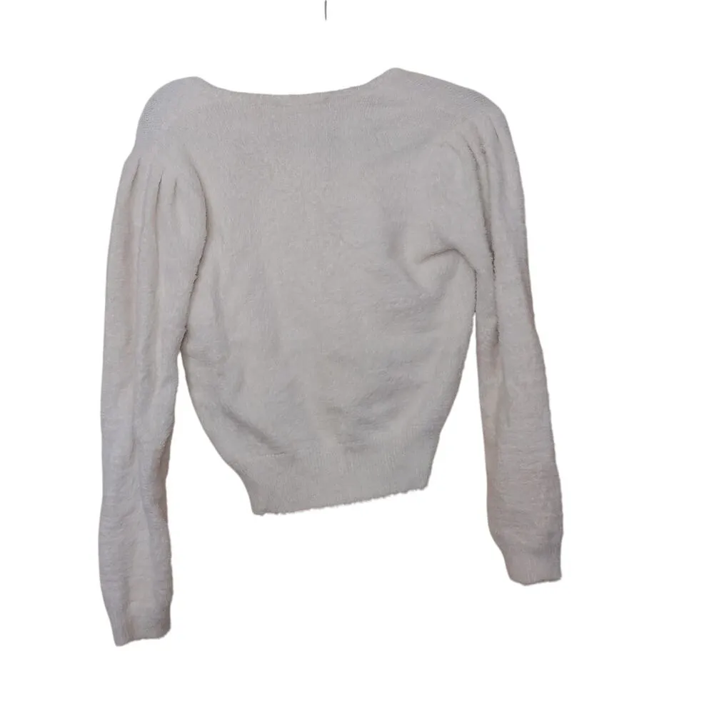 ASTR The Label Size Small Fuzzy Soft Nylon Sweater White Faux Wrap Comfy Cozy - Image 2