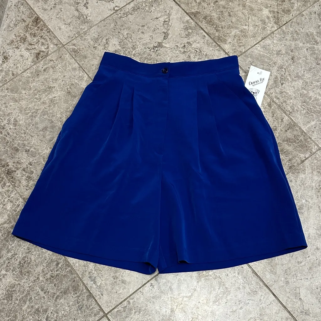 Vintage Dana Lee High Waist Pleated Shorts Size 10 Microfiber 90’s Blue USA Made - Image 2