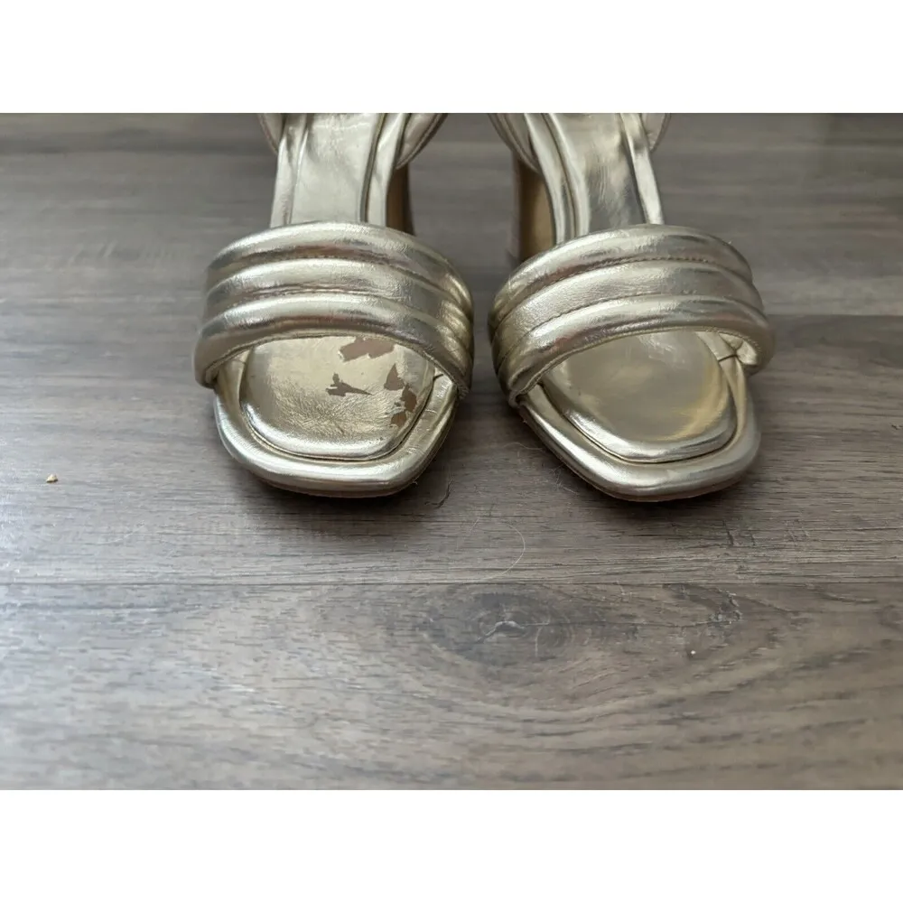 Tory Burch Puffed Up Sandal Womens 6 Gold Metallic Tubular Strap Open Toe Comfy - Image 8