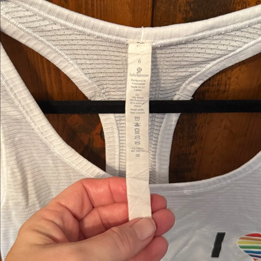 Lululemon Swiftly Tech Tank Top, White “I ❤️ OC”, Size 6 - Image 3