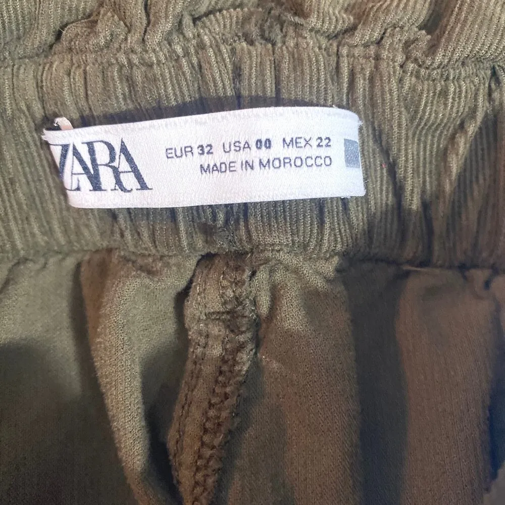 Zara Olive Green Corduroy Bag Waist Pants women sz 00 - Image 5